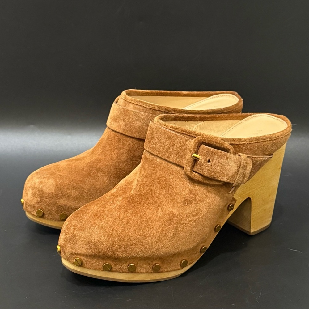 VERONICA BEARD “Dacey” Clogs Brown Pecan Suede Platform Mules Slip On Sandals 8M